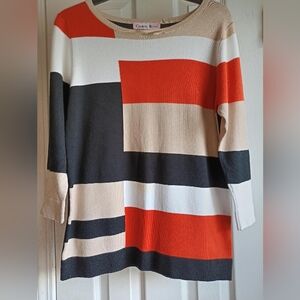 Carol Rose "Mod" Multicolor Block Sweater - Black, Orange, Cream, Ecru